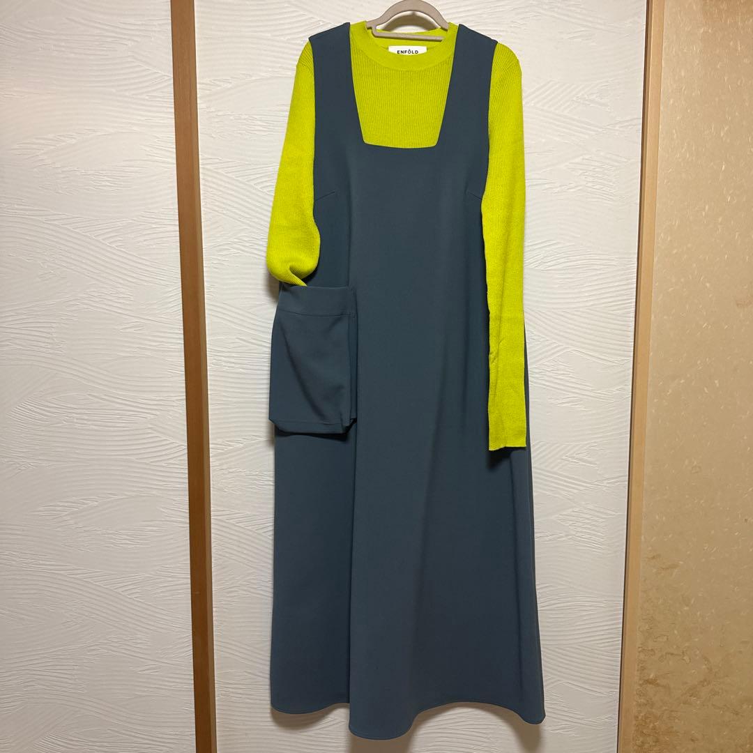 楽助エンフォルド　スクエアネックレイヤードドレス