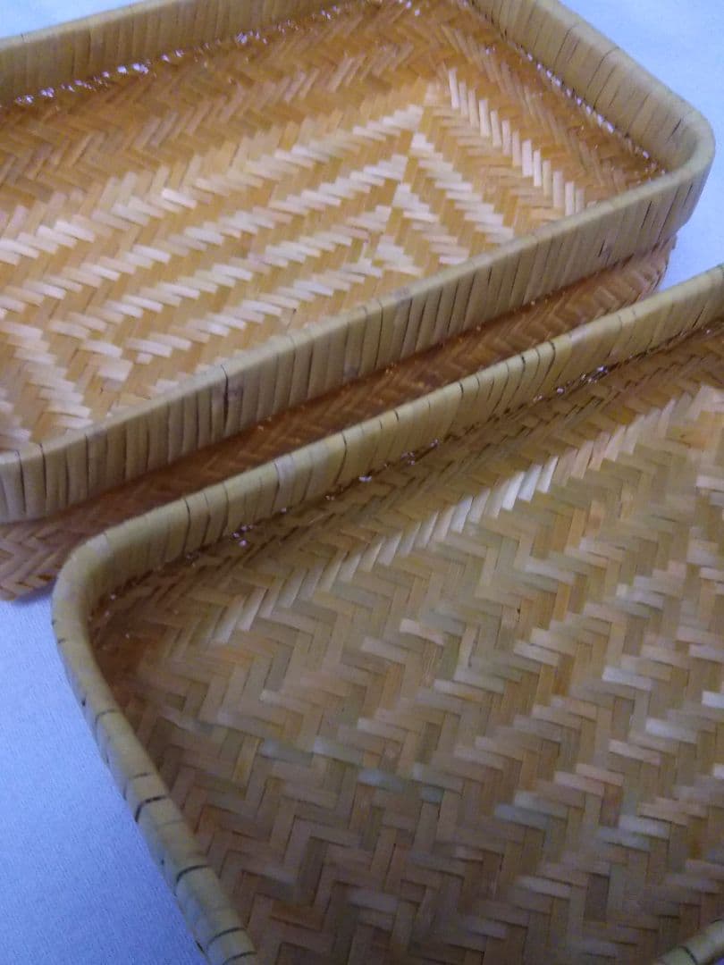 【鳥越すず竹細工】蓋つき竹かご（弁当箱・中小サイズ2個セット）　岩手県二戸町鳥越