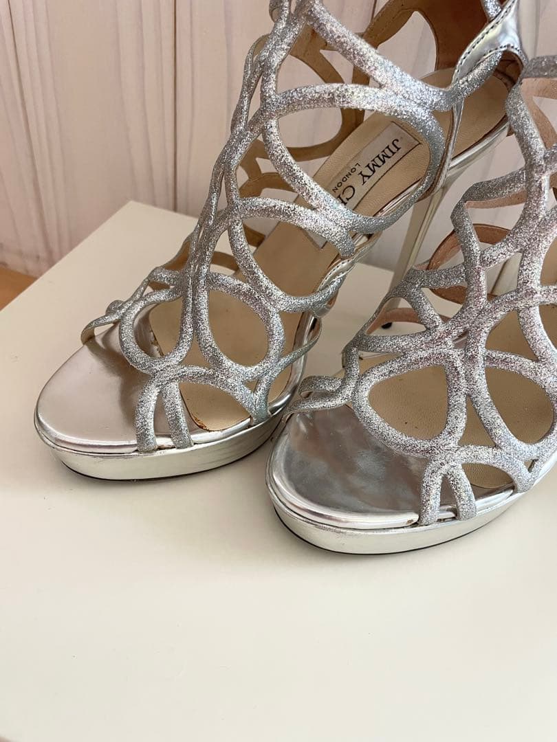 JIMMY CHOO ジミーチュウ メタリックシルバー サンダル36 約23cm