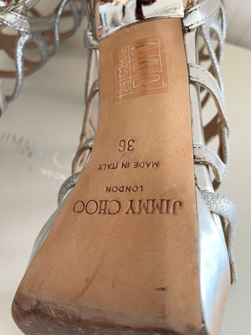 JIMMY CHOO ジミーチュウ メタリックシルバー サンダル36 約23cm