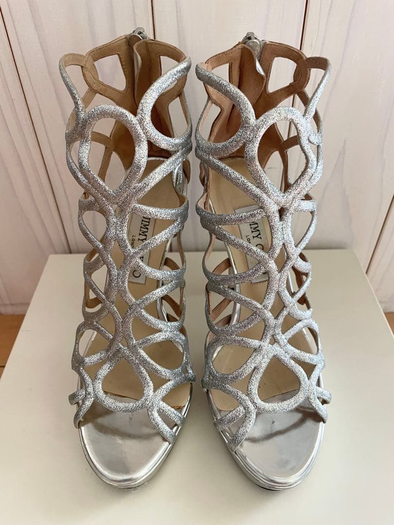 JIMMY CHOO ジミーチュウ メタリックシルバー サンダル36 約23cm