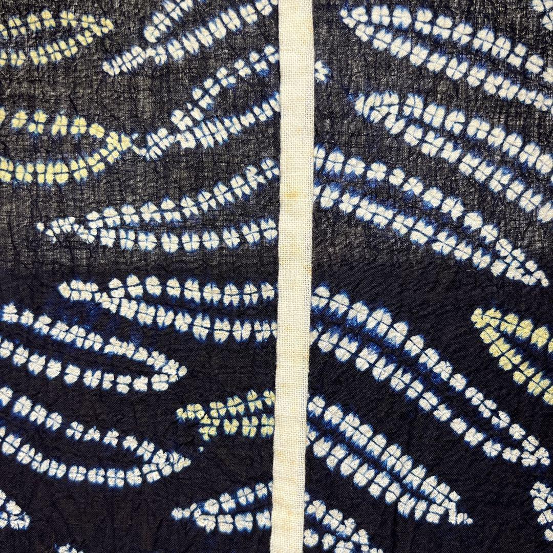 浴衣　有松鳴海絞り　菊　花模様　渦巻　ネイビー系　着物　054w d