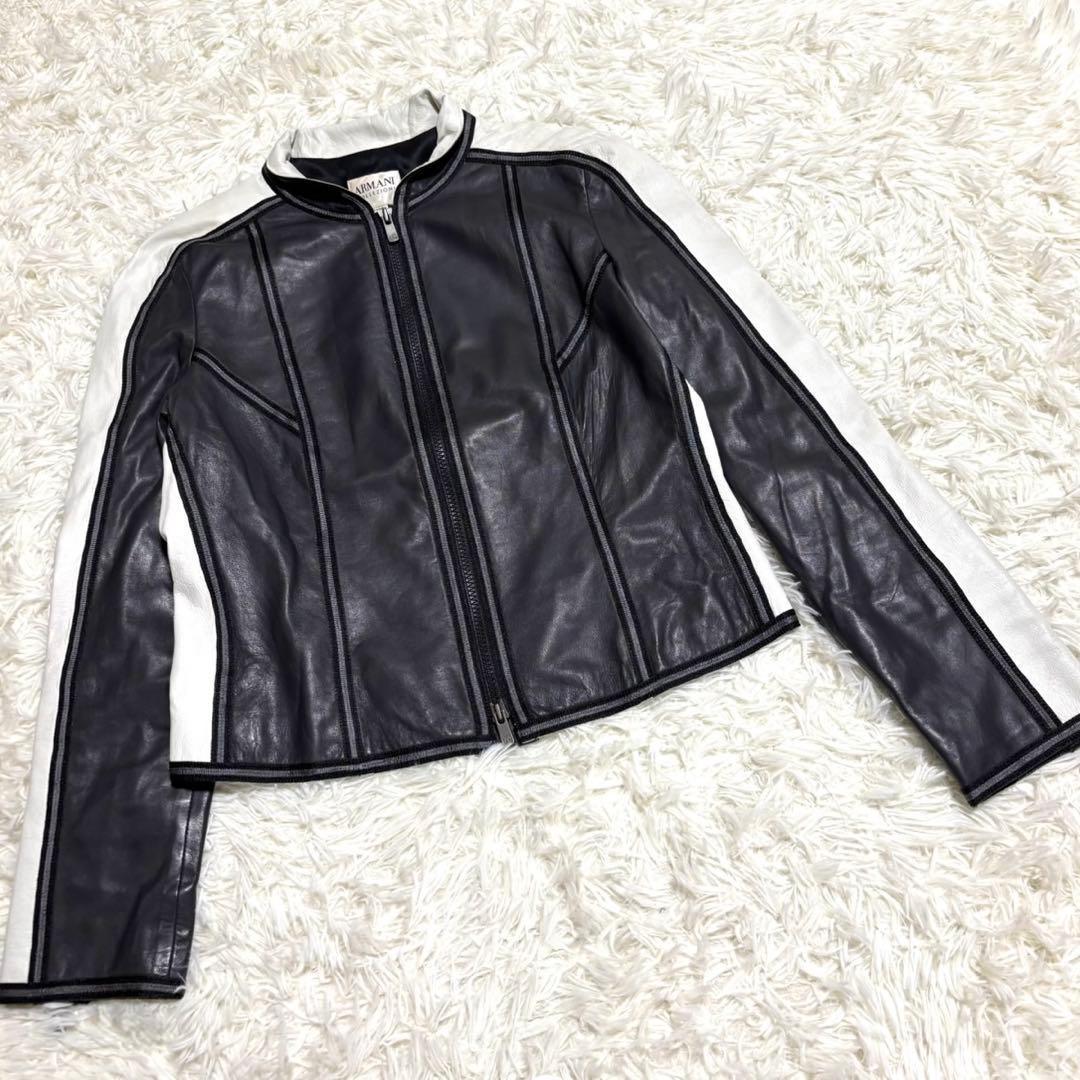 【美品・希少】アルマーニ　コレツォーニ　ライダースジャケット　バイカラー XL