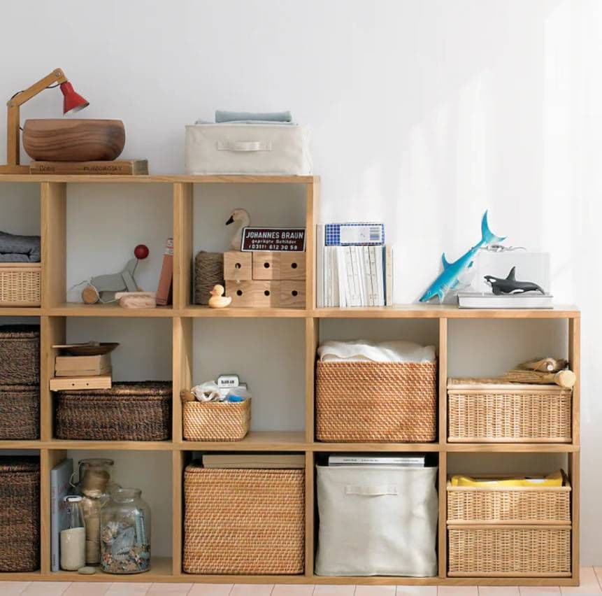 《送料込》無印良品 重なるラタン長方形特大バスケット ラタンカゴ インサート収納