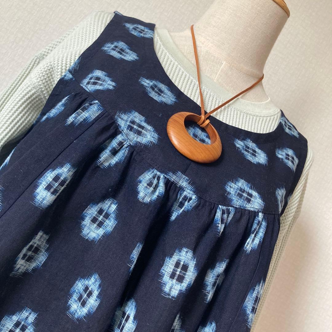着物リメイクワンピース1785　伊予絣反物　ゆったりワンピース ロング丈