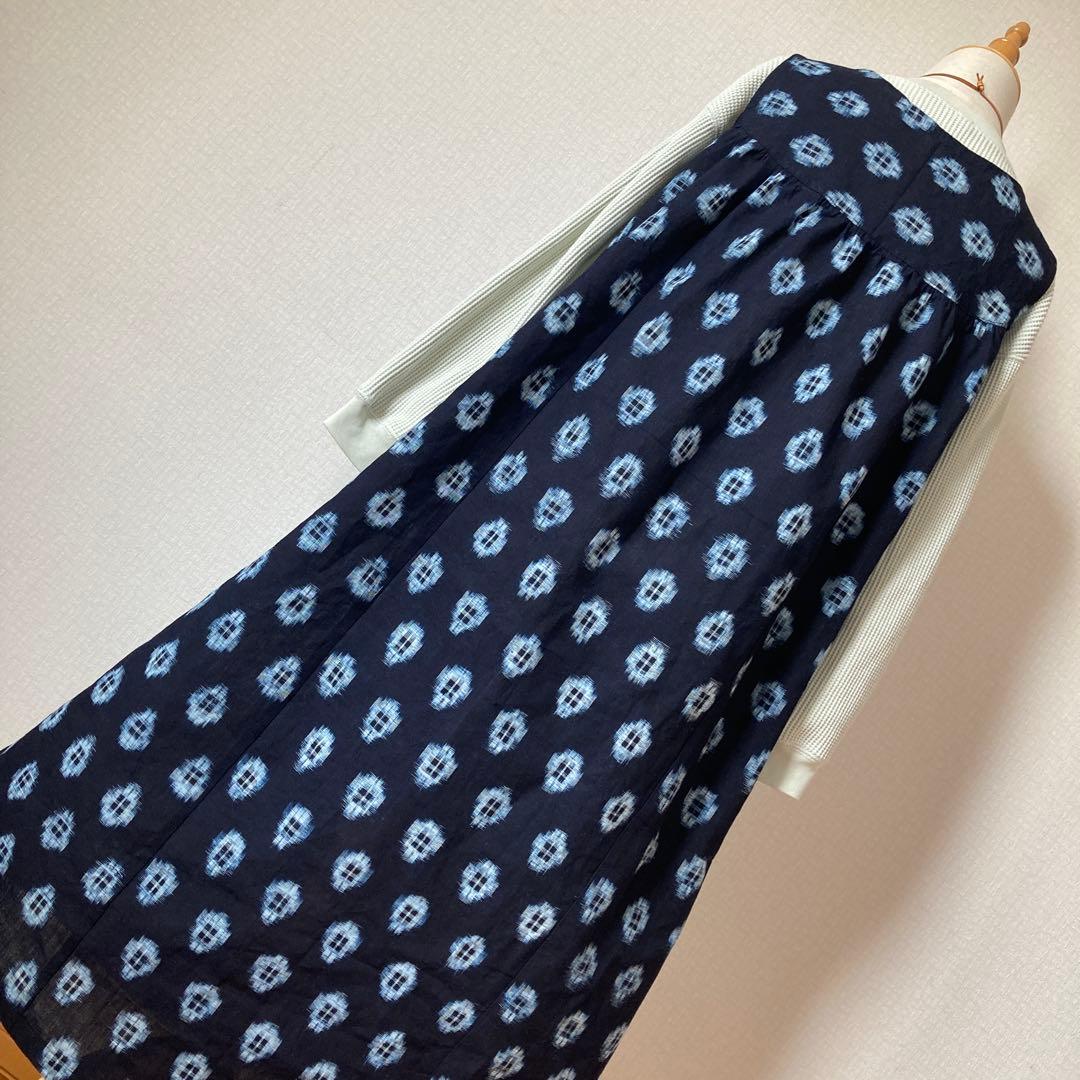 着物リメイクワンピース1785　伊予絣反物　ゆったりワンピース ロング丈