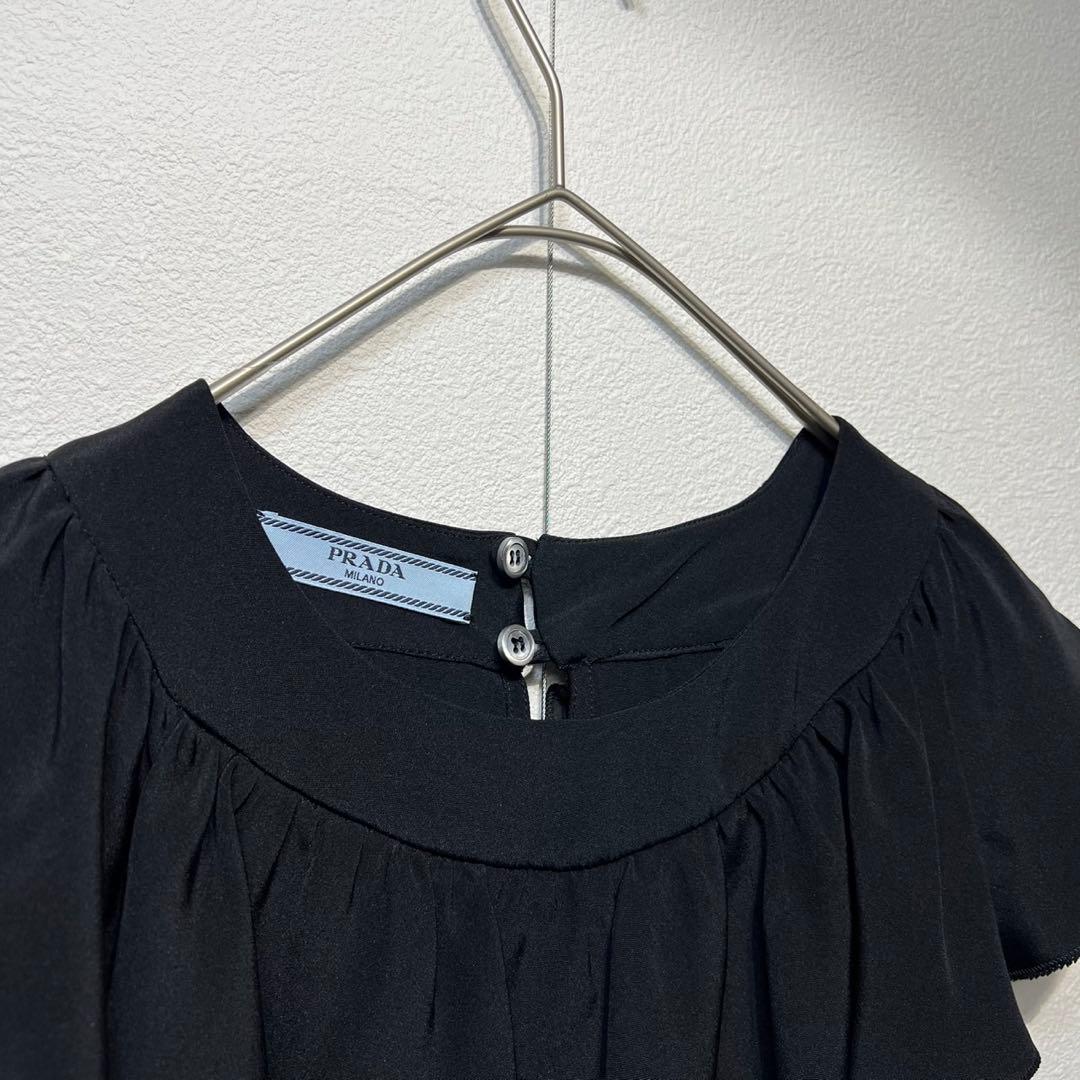 希少 美品 プラダ シルク フリル ノースリーブデザイン チュニック ワンピース