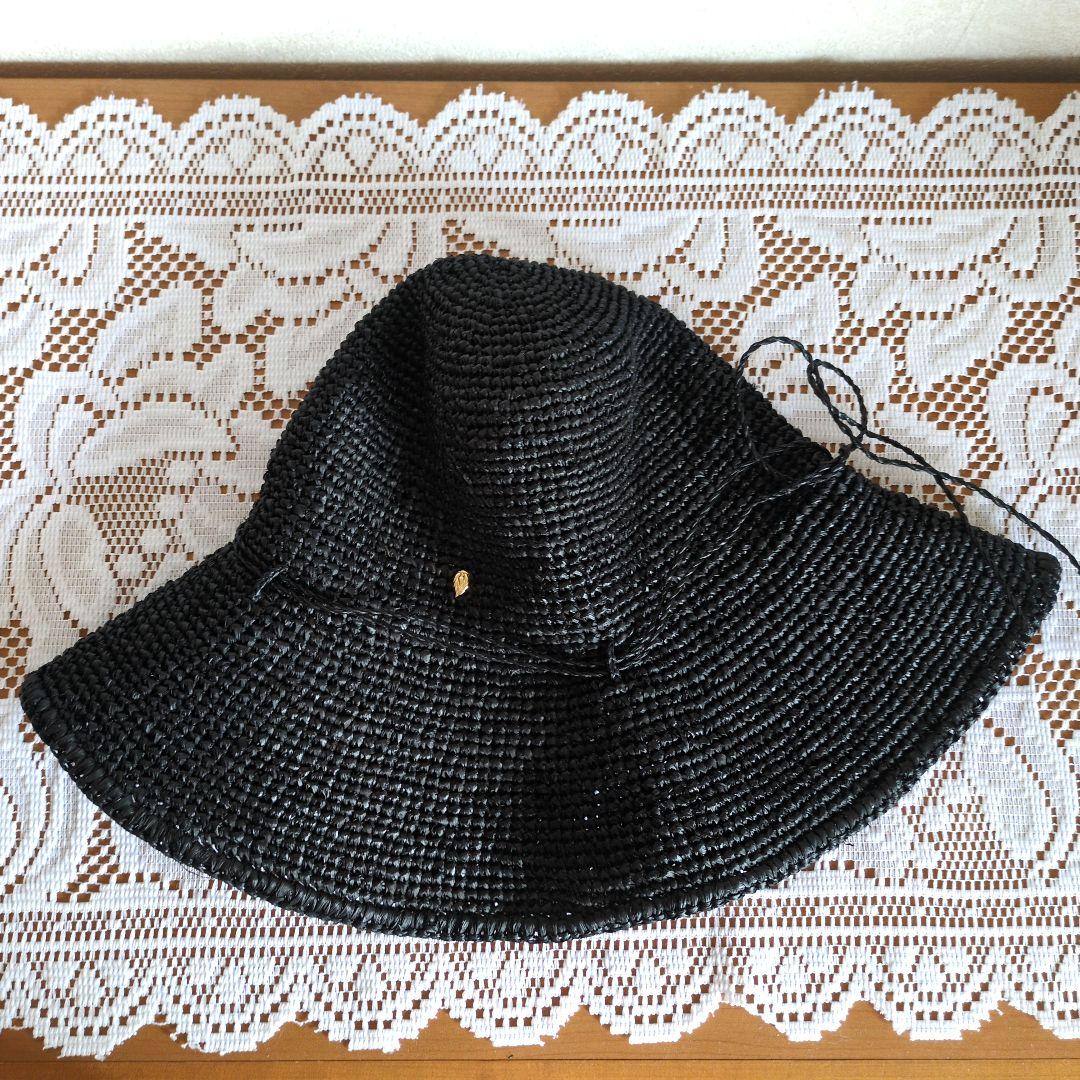 ヘレンカミンスキー　麦わら帽子　ブラック 　ラフィア　つば 10cm