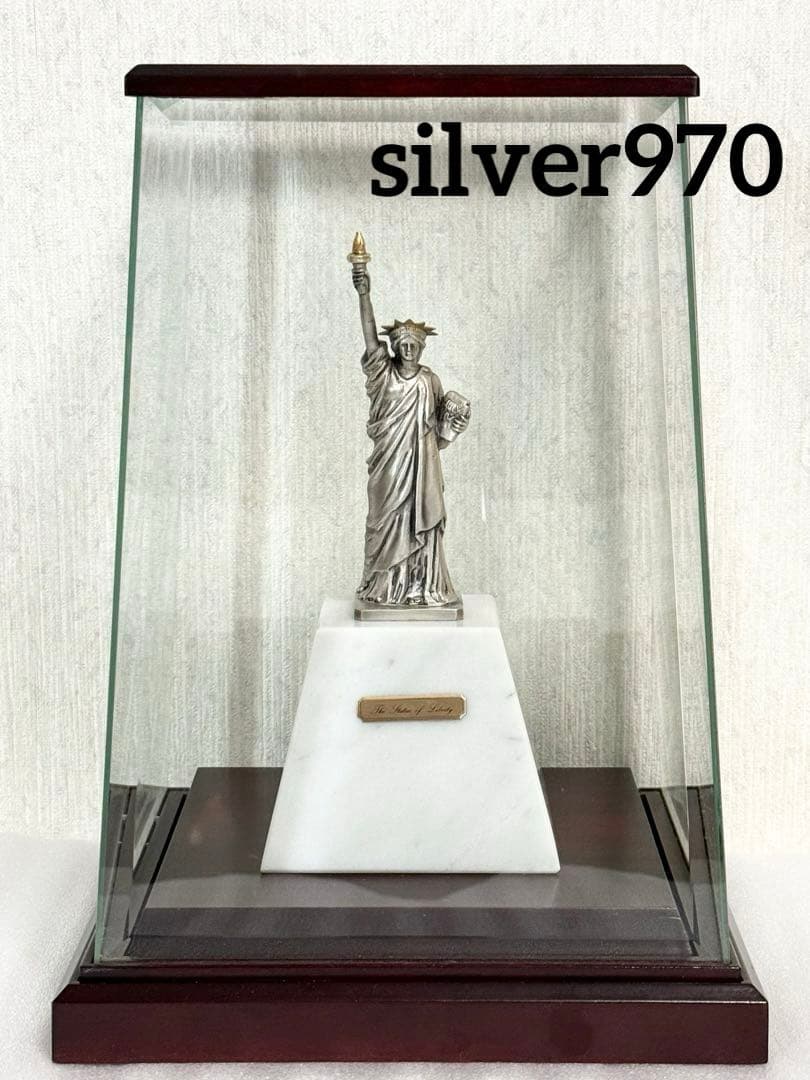 【希少】銀製　自由の女神　置物　面取り ガラスケース　silver970