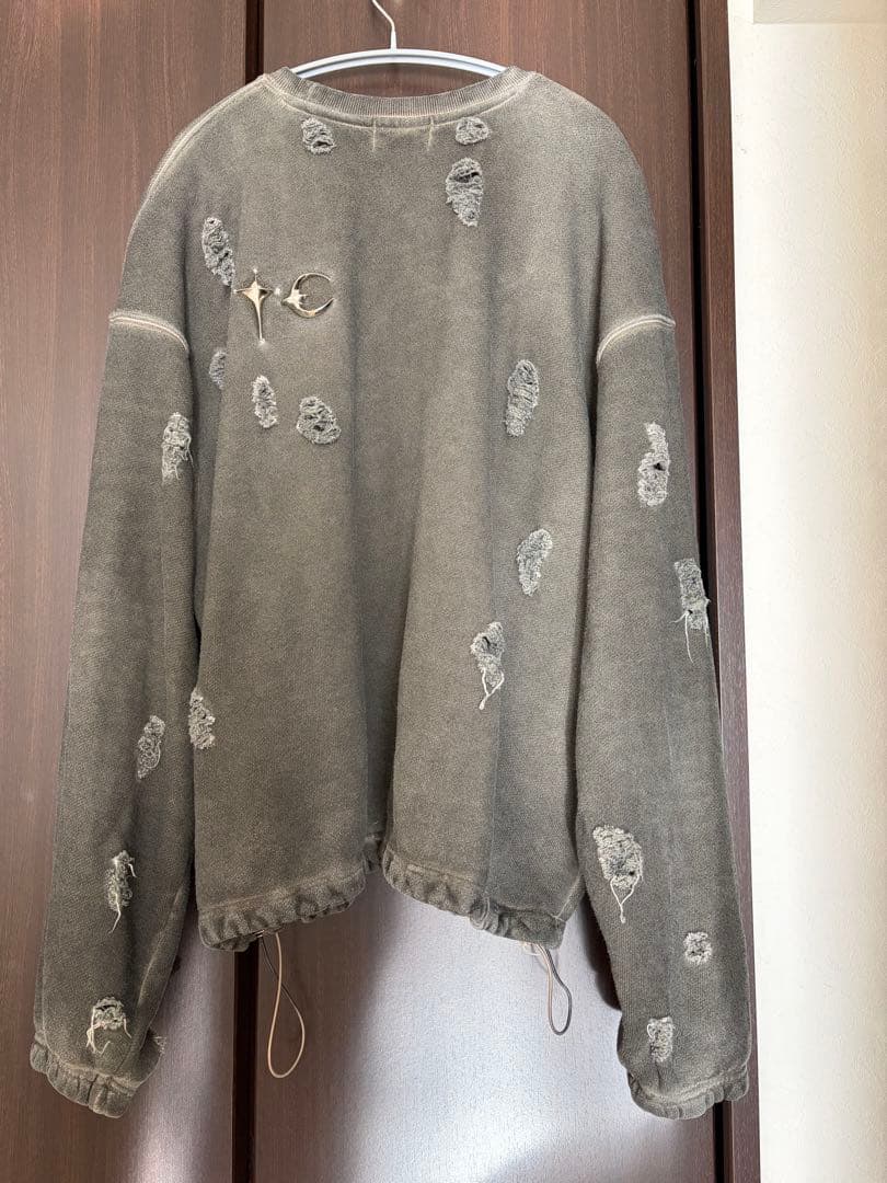 24ss THUG CLUB サグクラブ ダメージ加工 クルーネック スエット