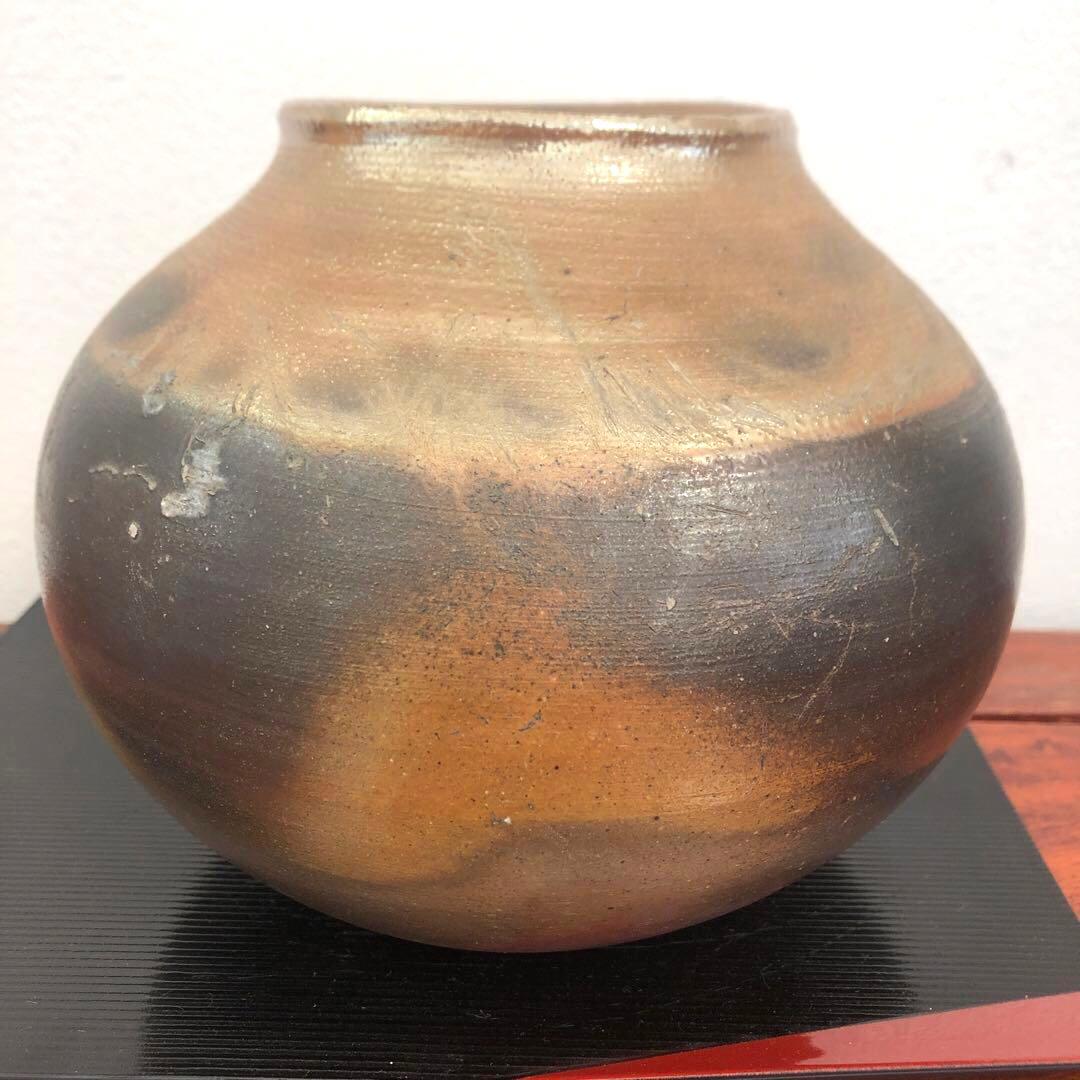 窯元　松園  備前焼   金彩　壺　花入 フラワーベース 花器 花瓶　箱　置物