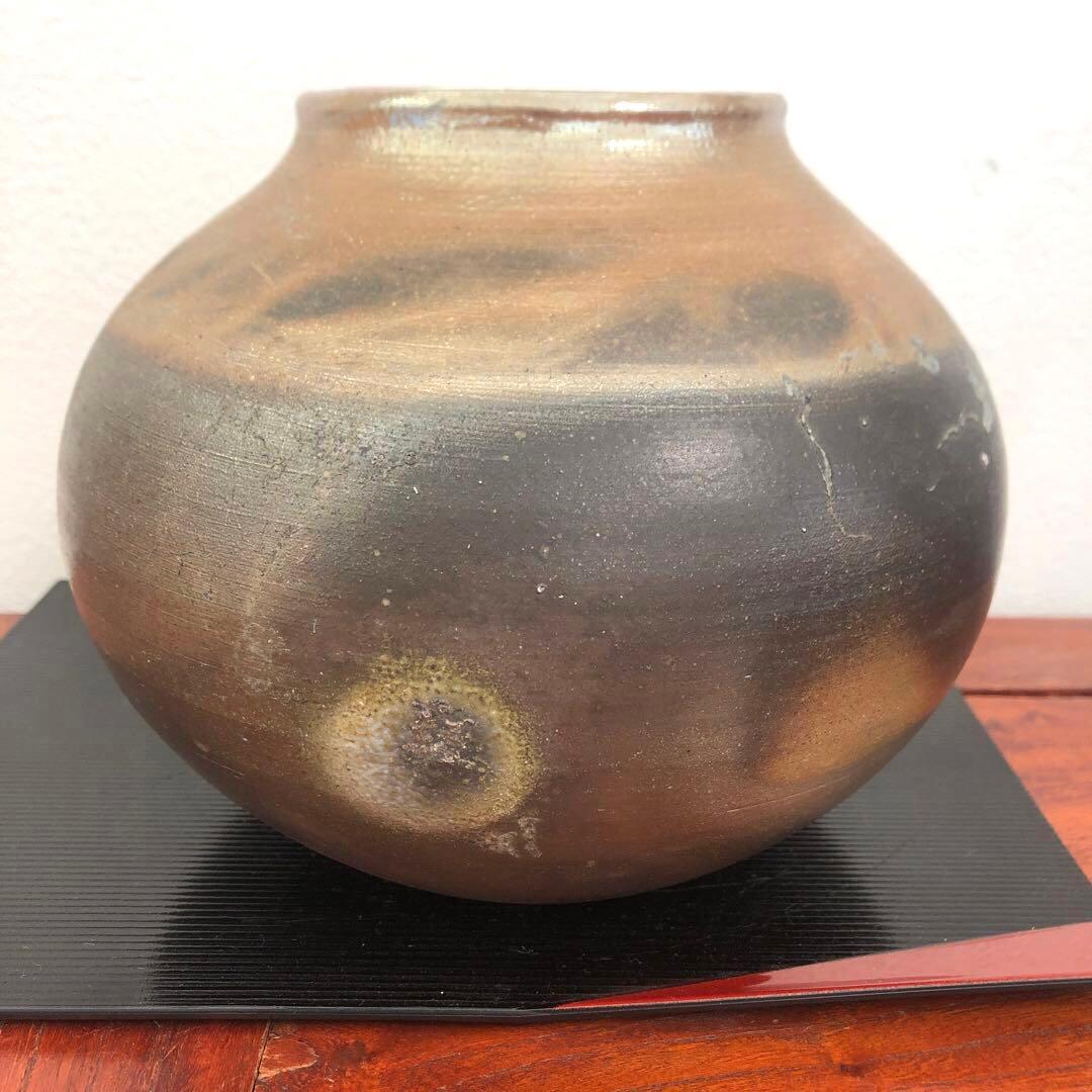 窯元　松園  備前焼   金彩　壺　花入 フラワーベース 花器 花瓶　箱　置物