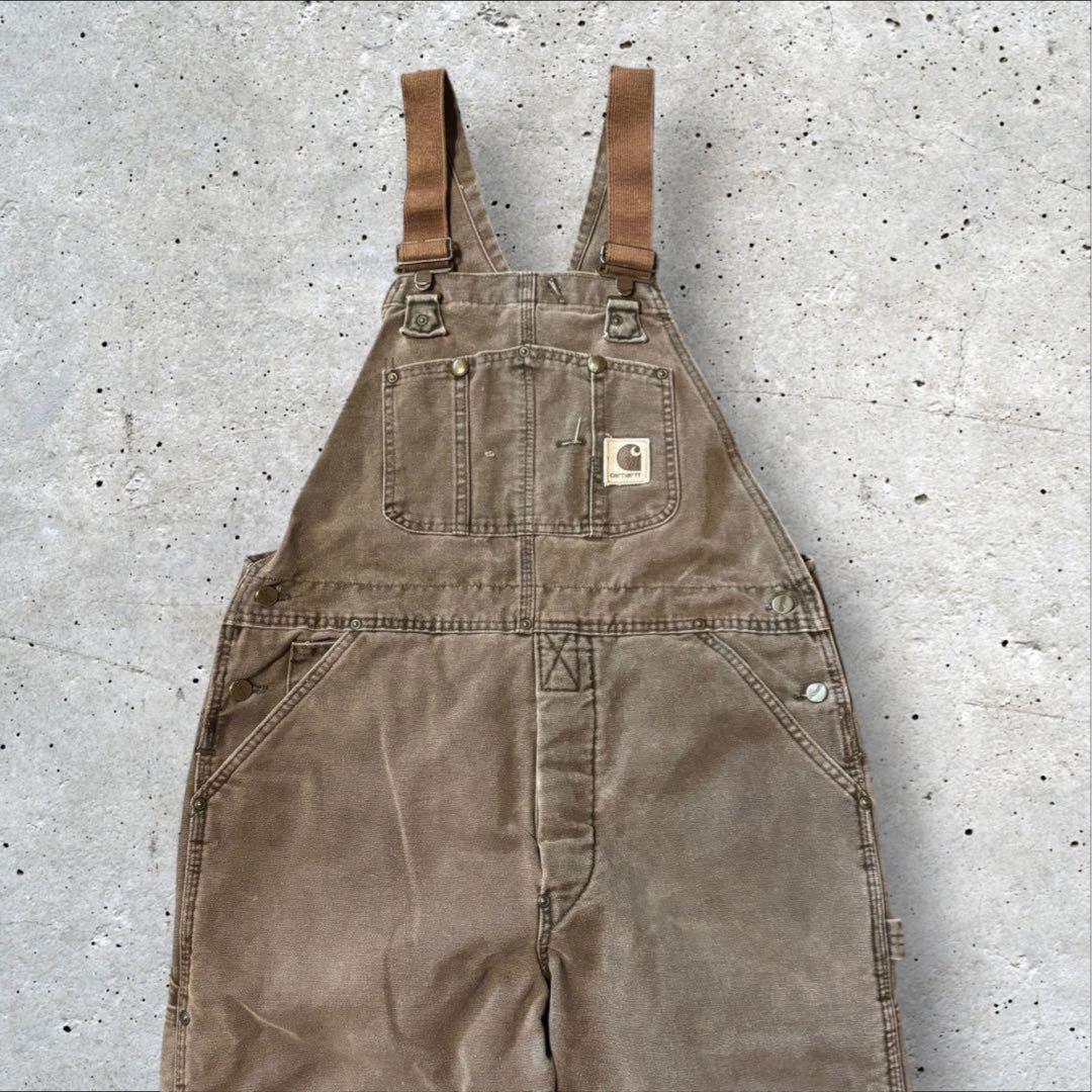 〈カーハート〉オーバーオール　36×30 茶色　ダブルニー　裏地キルティング　j