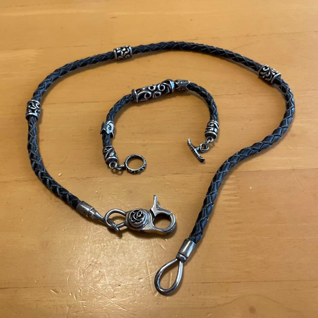 シルバー&レザー　ウォレットチェーンとブレスレット