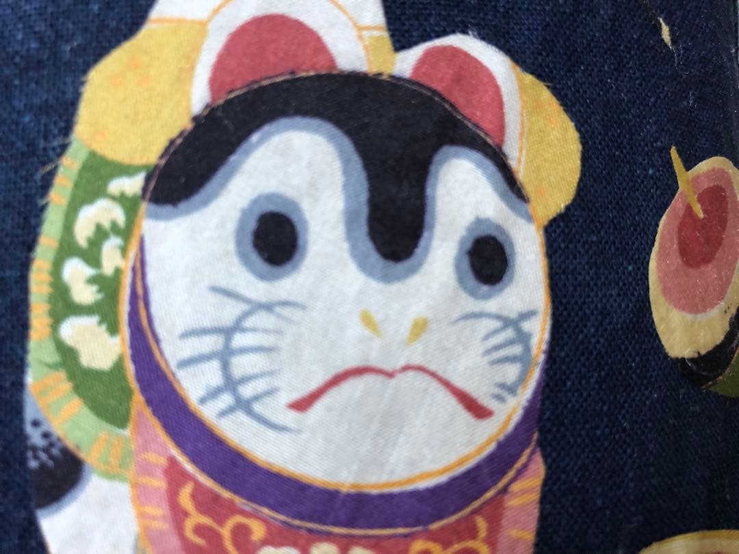 一閑張り　一閑張りバック　　　　藍染 筒がき　正絹古布　犬張子　狛犬