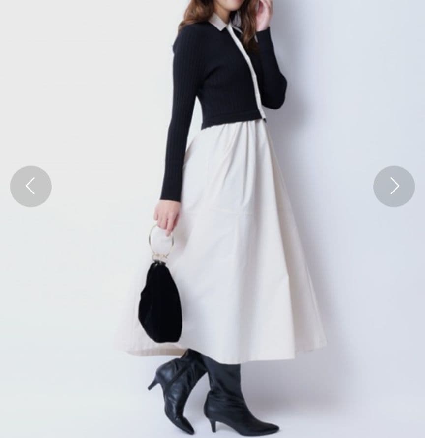 ジャスグリッティ2025 衿ニットドッキングワンピース ブラック M