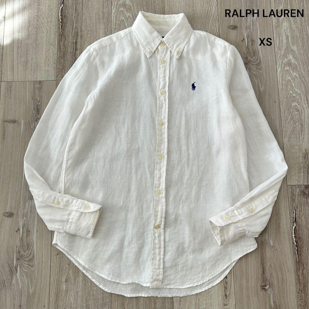 ラルフローレン 長袖 リネンシャツ 白 XS ボタンダウン ポニー刺繍