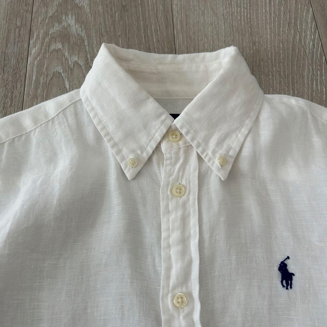ラルフローレン 長袖 リネンシャツ 白 XS ボタンダウン ポニー刺繍