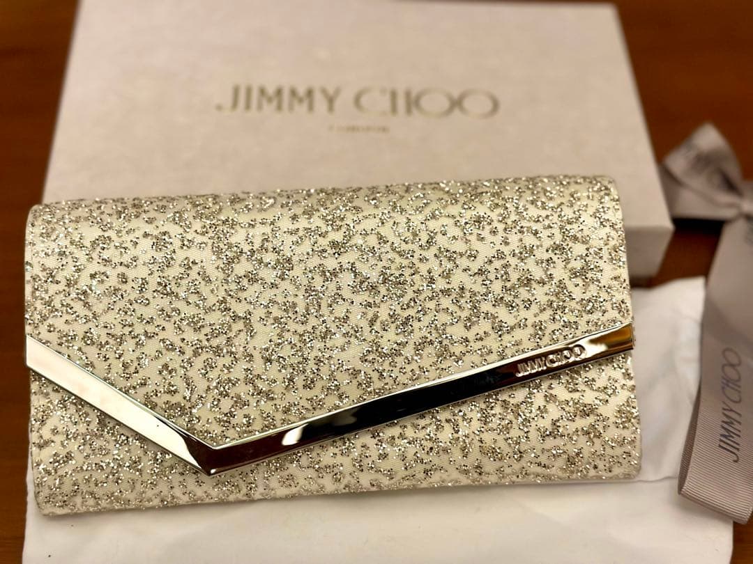JIMMY CHOO シルバー グリッター クラッチバッグ