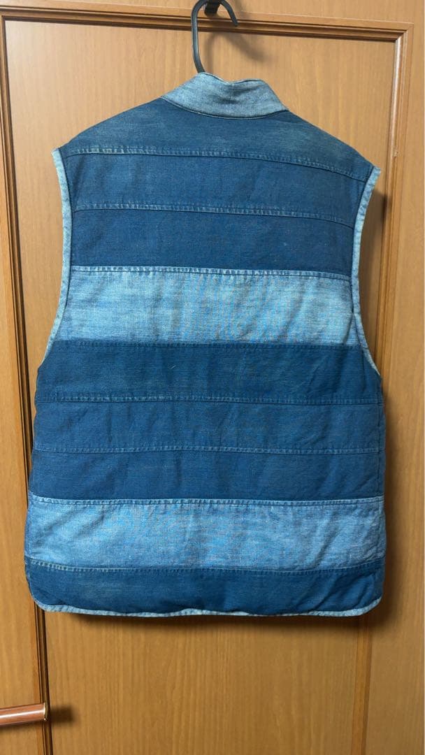 45R umie908 インディゴ染ダウンベスト デニムストライプ