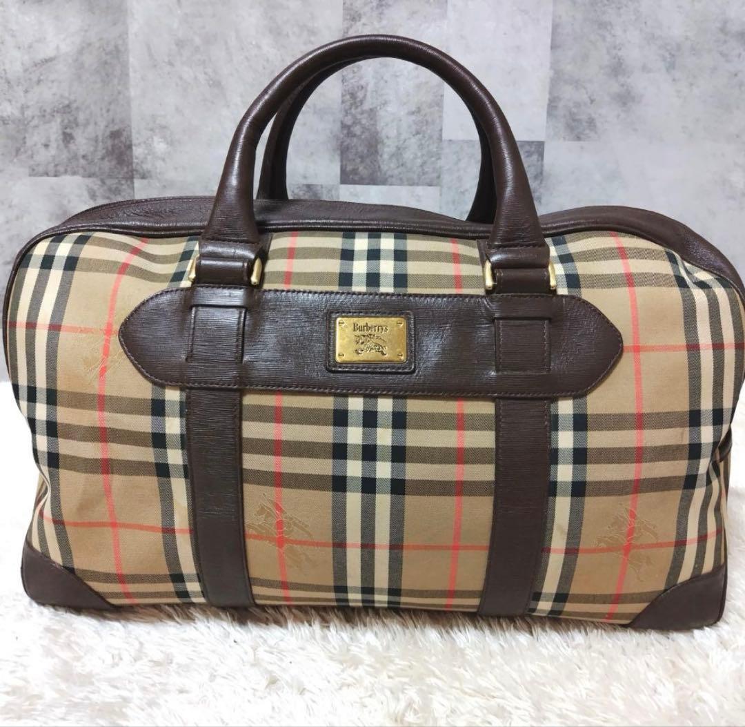 Burberry ボストンバッグ大容量 ノバチェック 旅行カバン シャドーホース