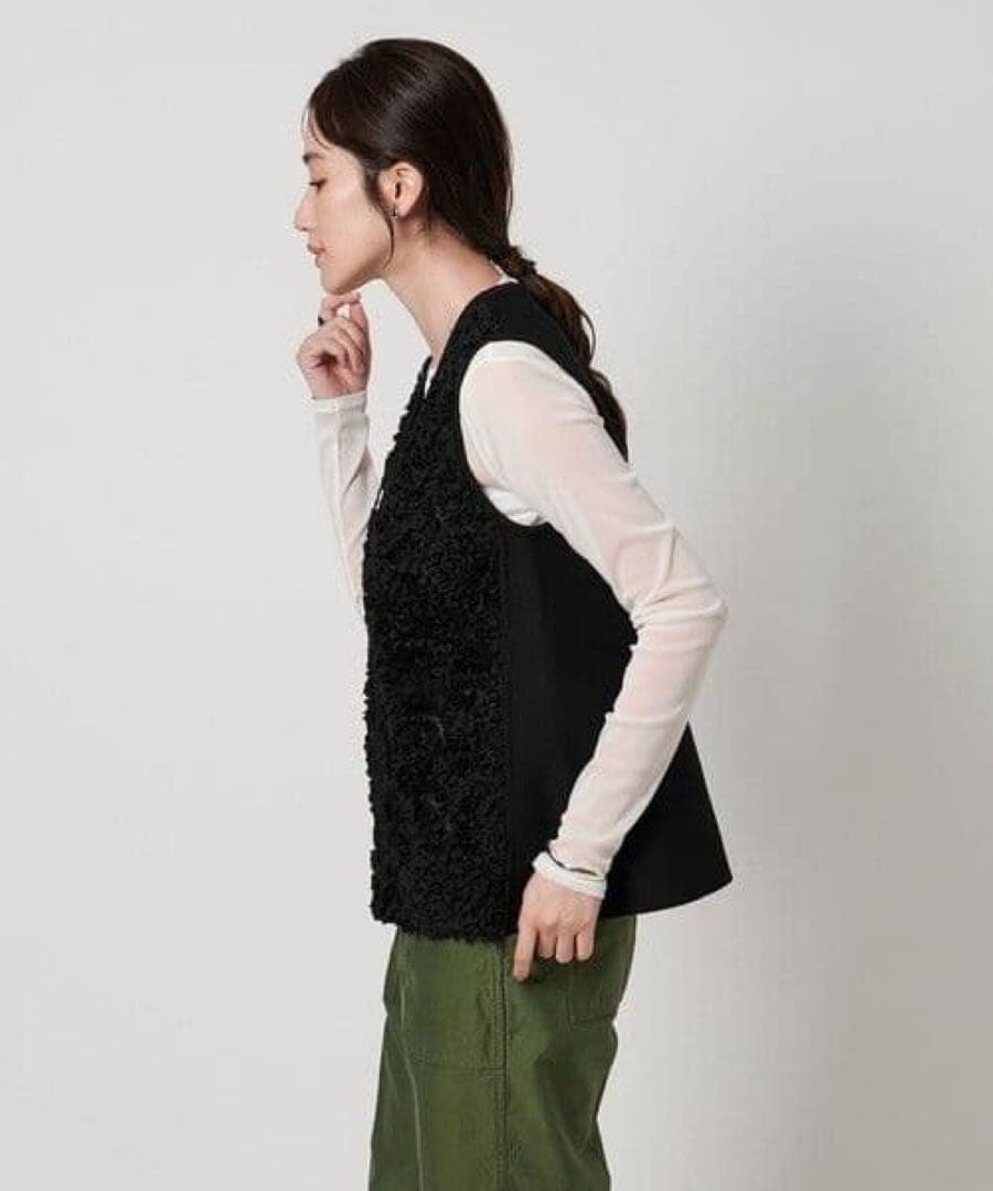 新品 2025 ユナイテッドアローズ フラワー チュール ニットベスト ネイビー