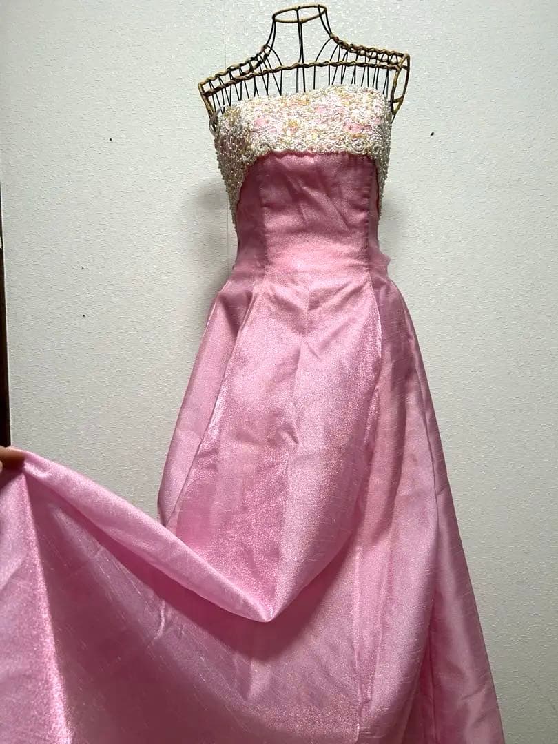 DRESS BLACKビーズロングドレス Mサイズ ピンク演奏会パーティ