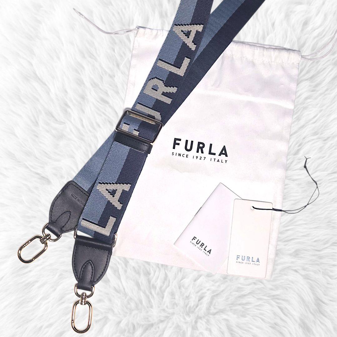 【極美品】FURLA ショルダーストラップ ネイビー ライトブルー フルラ ロゴ