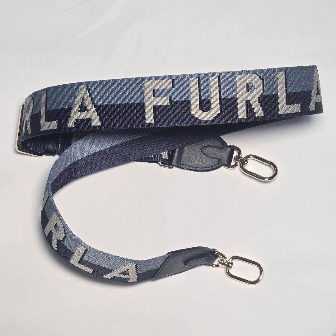 【極美品】FURLA ショルダーストラップ ネイビー ライトブルー フルラ ロゴ