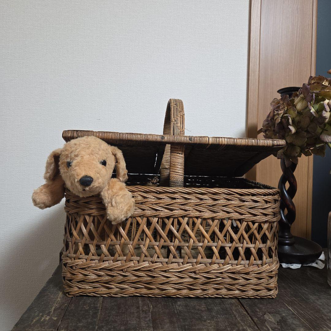 アンティーク　カゴ　パニエ　蓋付きバスケット　かご　籠