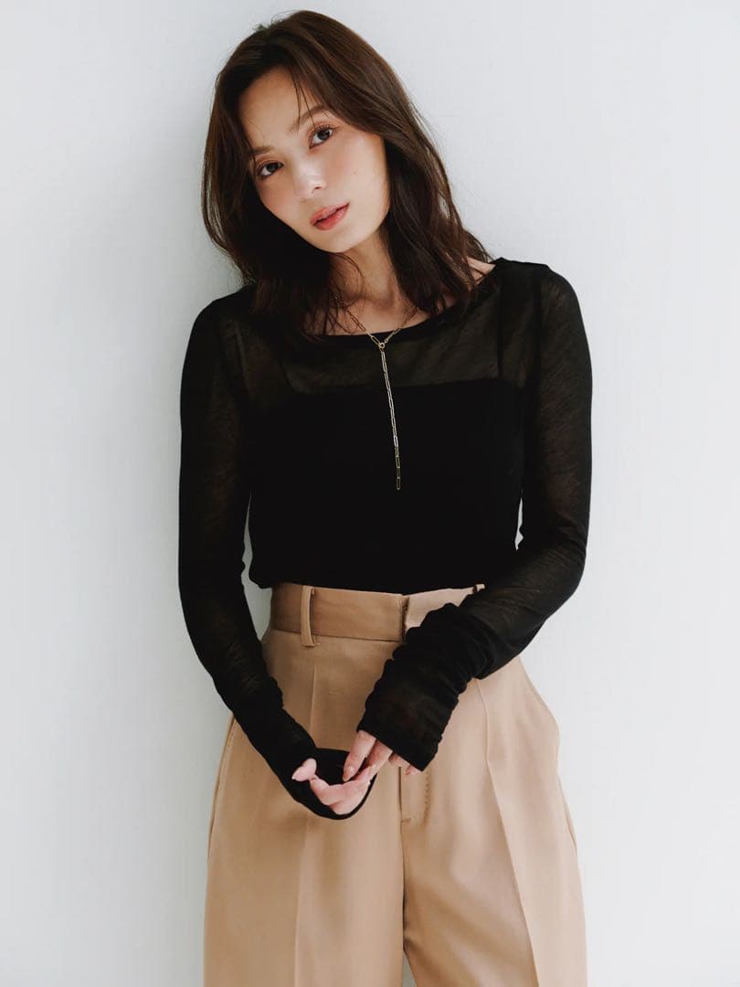 新品未使用 anuans シアーロングスリーブTシャツ BLACK