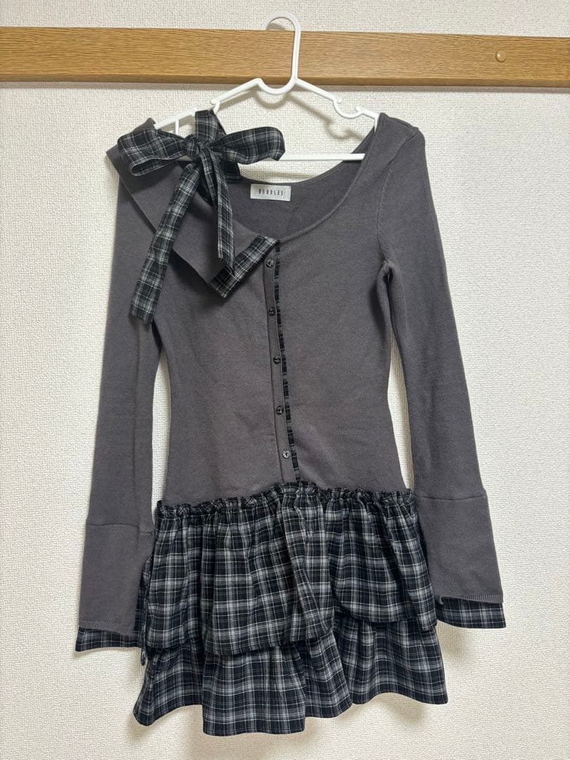 BUBBLES チェックリボンワンショルワンピース