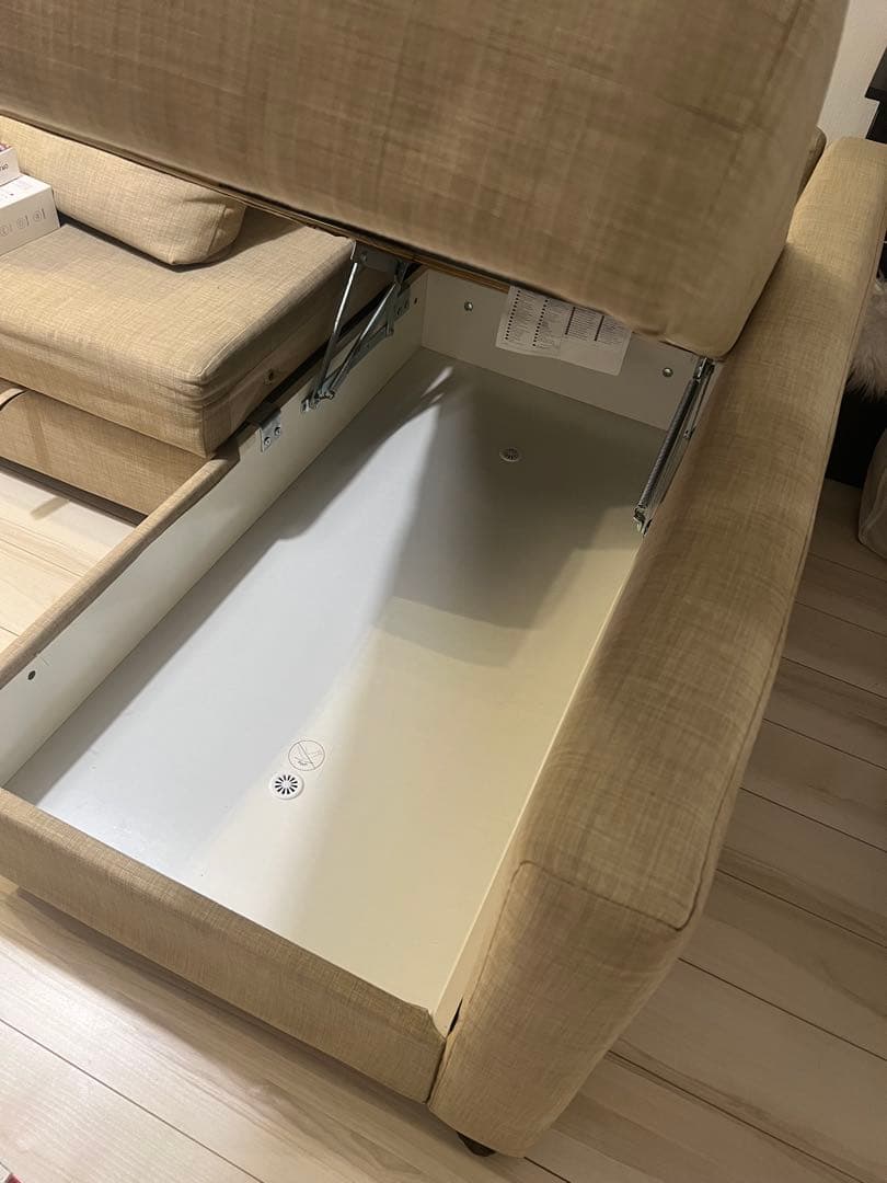 ベージュ L字型ソファ 収納付き