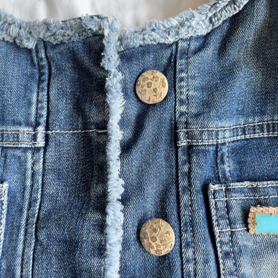 マックスマーラ　デニムジャケット　ブローチ付　ノーカラー　マレーラ　金ボタン