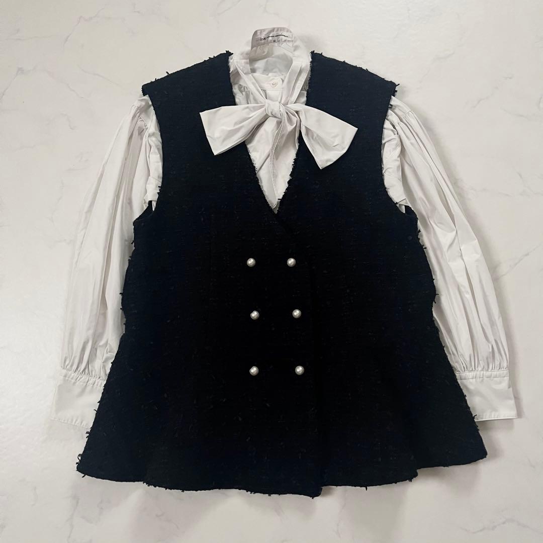 ソーノ　ビッグパールツイードジレ　ペプラム　ネイビー　01サイズ　セレモニー