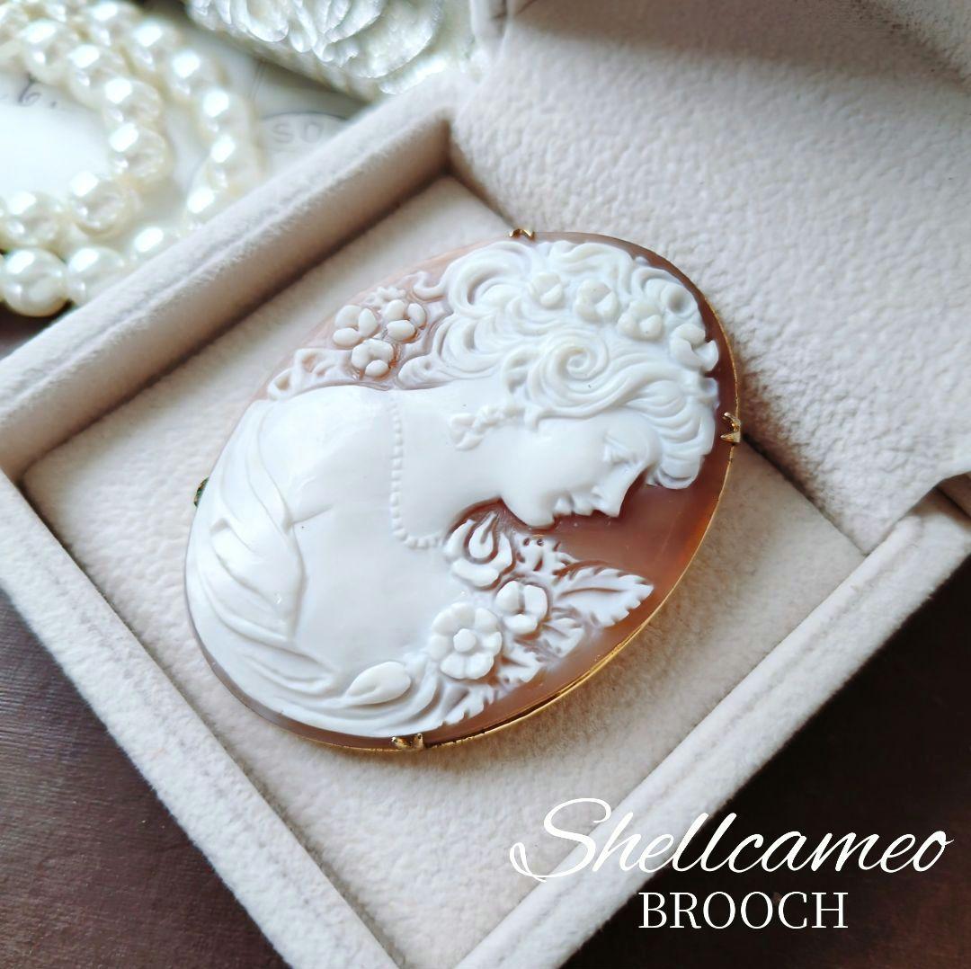 М刻印 イタリア シェルカメオ ブローチ ペンダント cameo 貴婦人