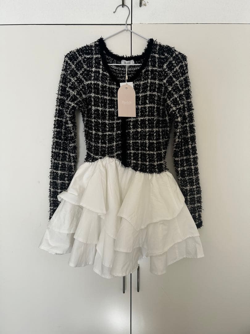 ツイード長袖トップス フリルスカート セット