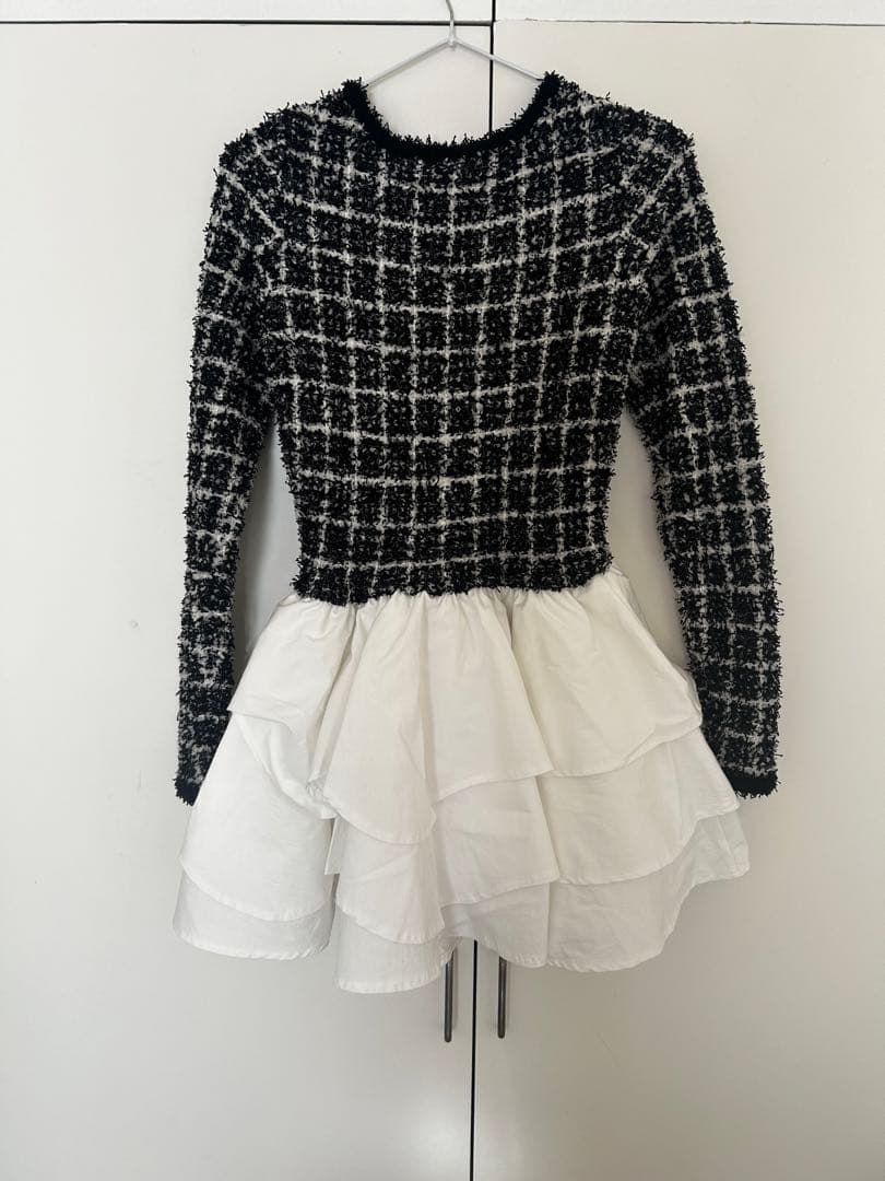 ツイード長袖トップス フリルスカート セット