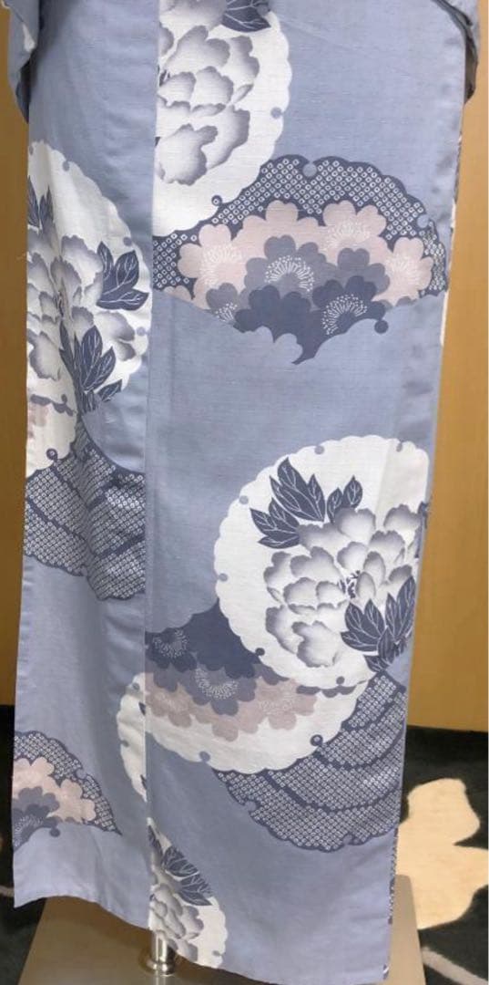 撫松庵　牡丹絞り柄浴衣　ブルーグレー　綿　身丈162弱　裄丈67.5