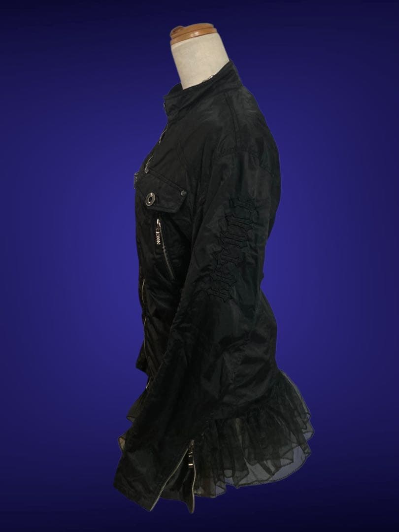 y2k刺繍ドクロ英字フェアリーグランジライダースパンクロックミリタリー黒ゴシック