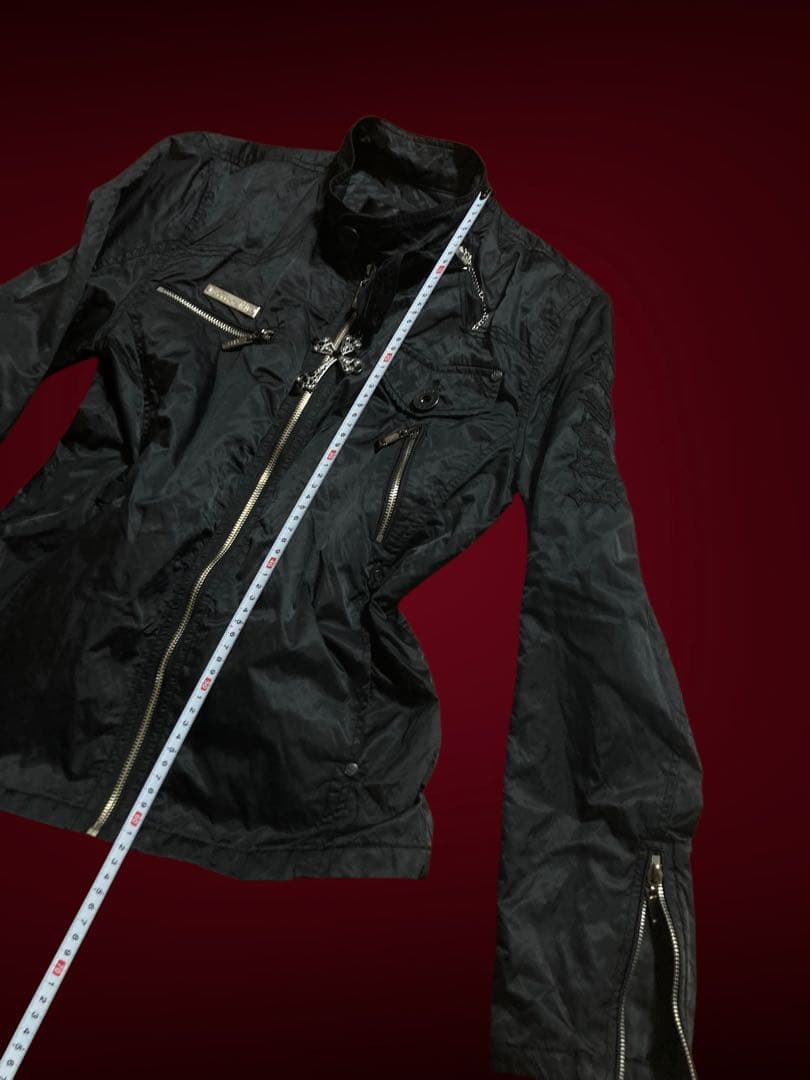 y2k刺繍ドクロ英字フェアリーグランジライダースパンクロックミリタリー黒ゴシック