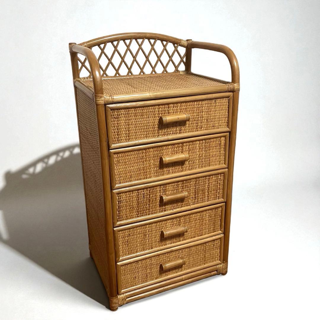 【美品】ラタン製　5段チェスト　籐家具　昭和レトロ　収納家具