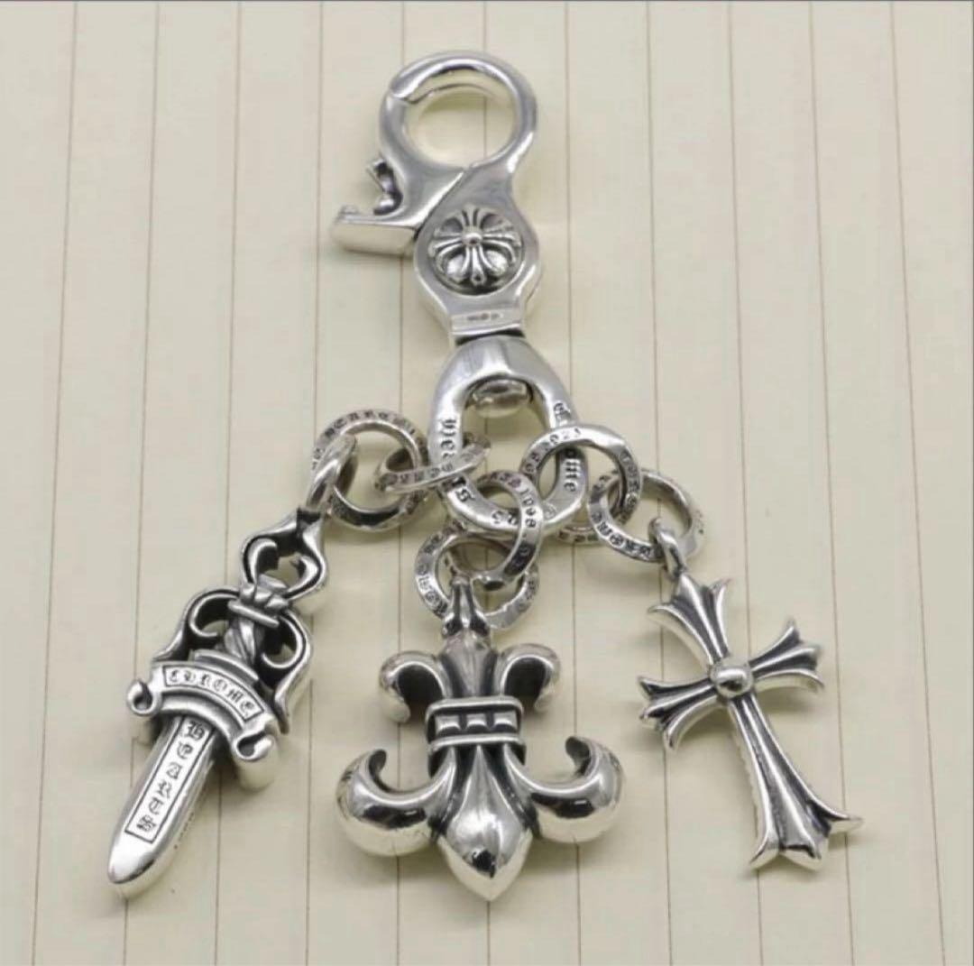 お見逃しなく✌️重厚感抜群 シルバー925 王道 クロス キーホルダー キーフック