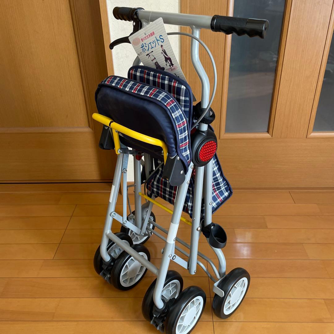 【未使用】須恵廣工業 ポシェットS チェック ネイビー　紺　シルバーカー