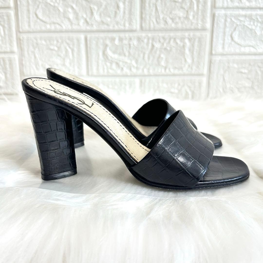 未使用級✨イヴ・サンローラン ミュール パンプス ヒール クロコ イタリア製