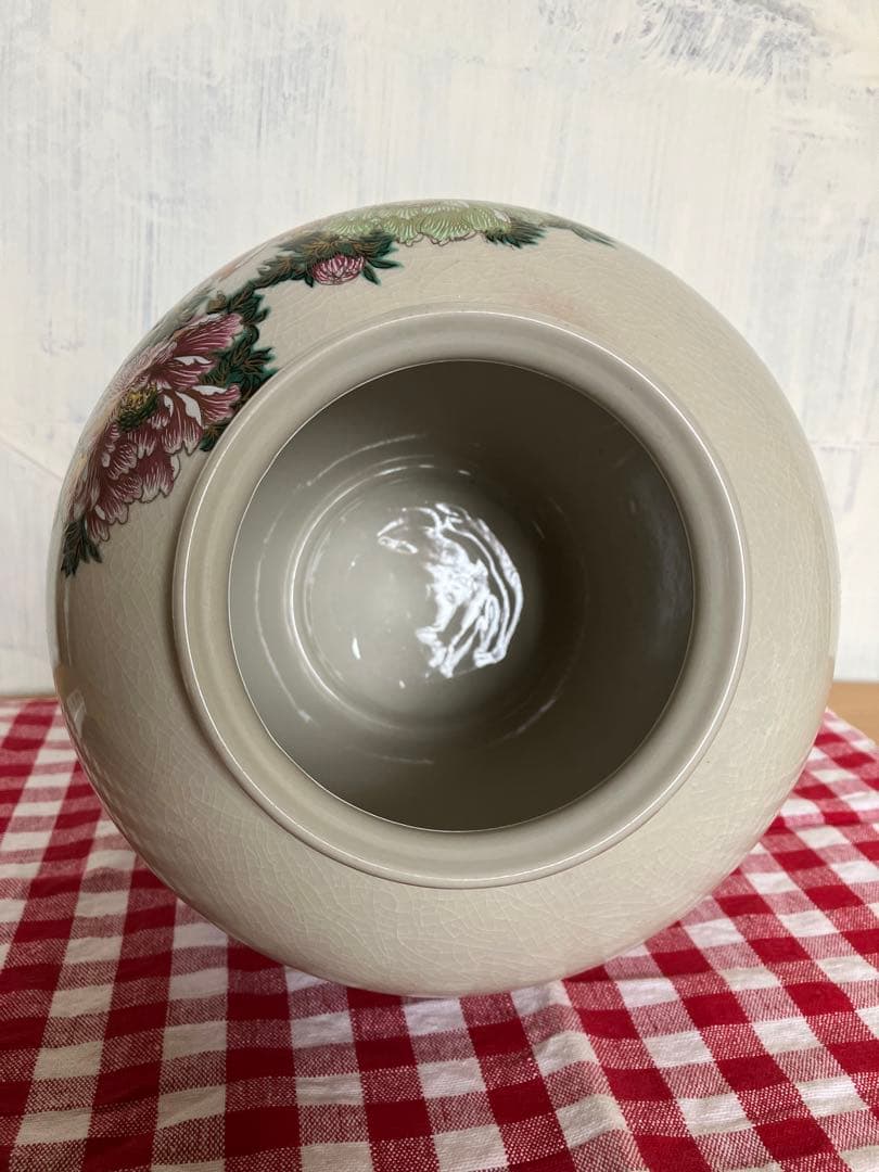 昭和レトロ　古董品　九谷焼　幸作　大型花器　金彩手書き　大富大貴　金牡丹風景