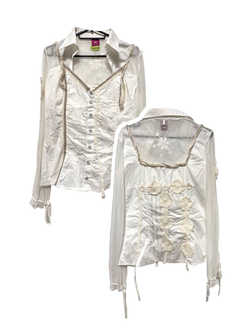 SAVE THE QUEEN 平成ギャルy2k レース長袖シャツ　白いカットソー