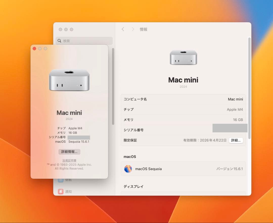 【美品】Mac mini M4 メモリ16GB SSD 256GB 保証あり