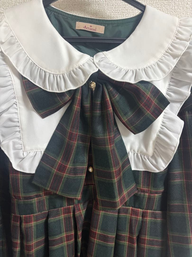 Amavel Dolly Holidayチェックティアードワンピース　グリーン