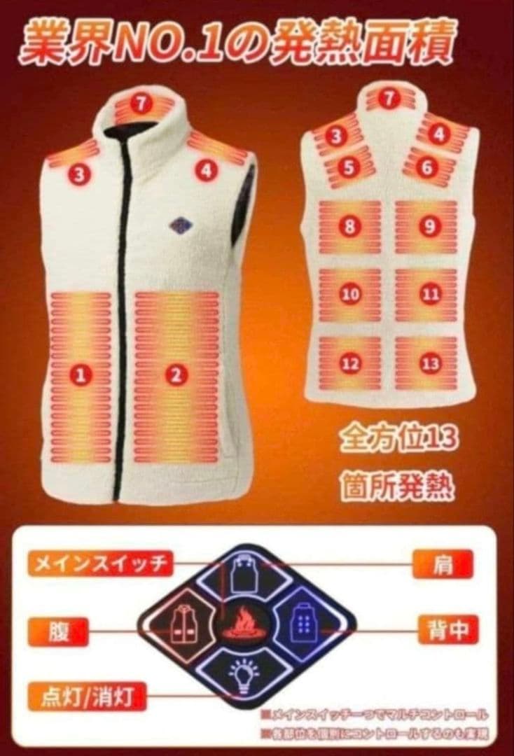 電熱ベスト バッテリー付 40000mAh DC/USB汎用 ボアフリース 新品